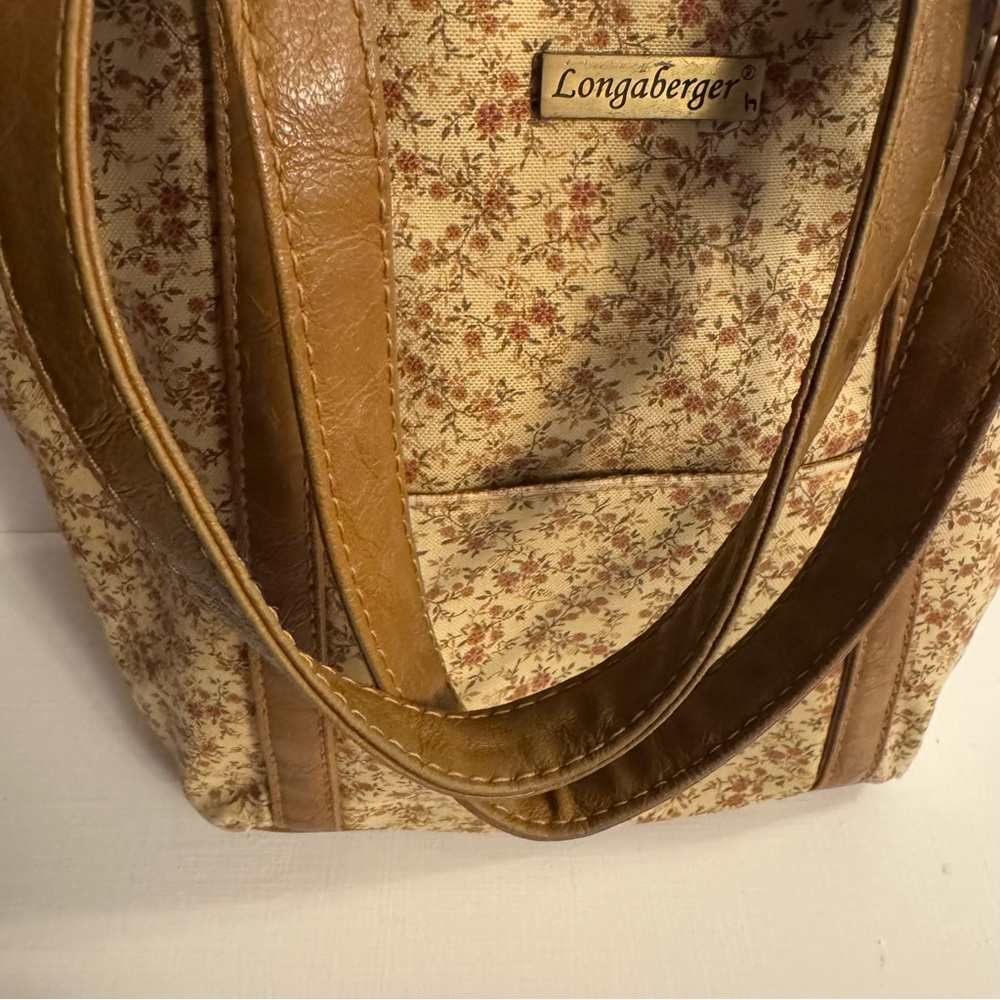 LONGABERGER Small Tote Book Bag Tan Floral - Picture 3 of 16